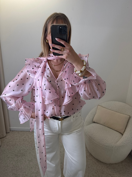 Blouse rose à pois