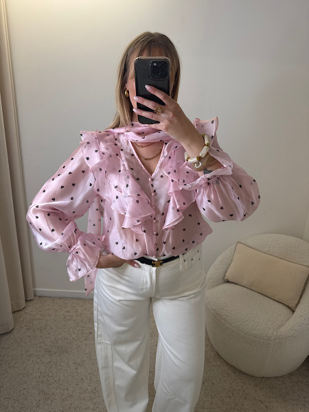 Blouse rose à pois