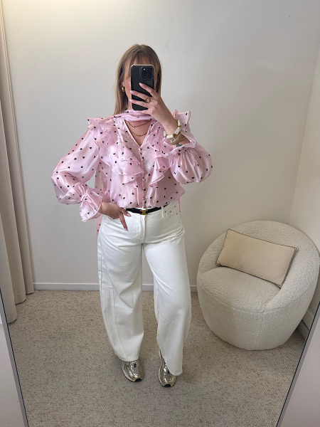 Blouse rose à pois