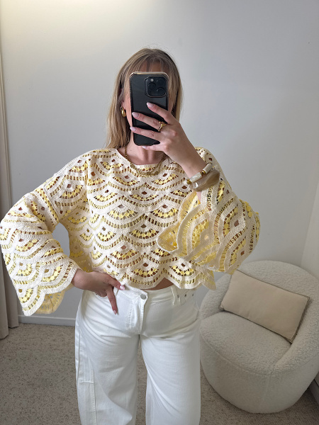 Top en crochets jaune