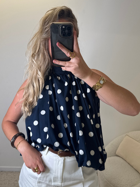 Blouse ballon pois sans manches