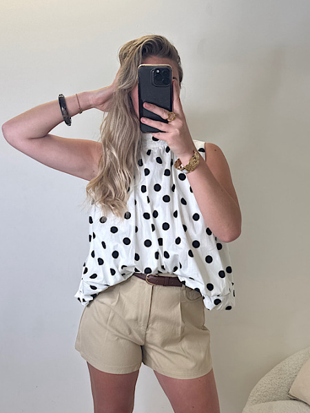 Blouse ballon pois sans manches