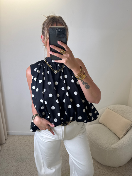 Blouse ballon pois sans manches