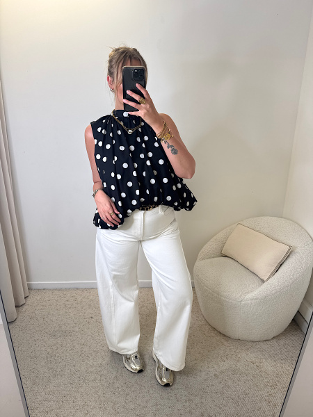 Blouse ballon pois sans manches