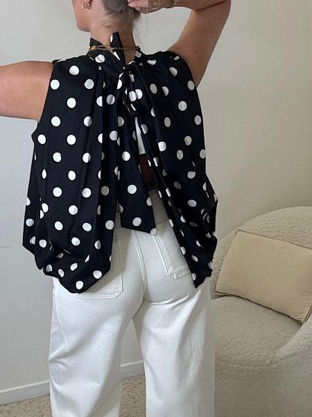 Blouse ballon pois sans manches