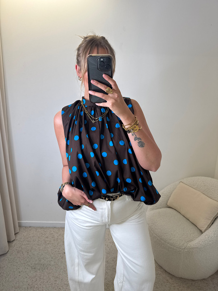 Blouse ballon pois sans manches