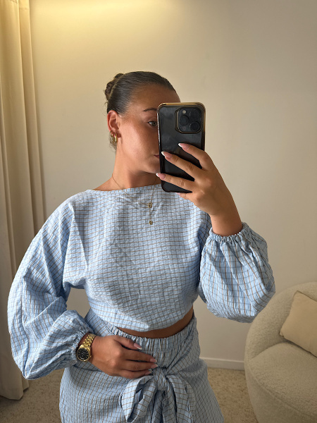 Blouse à carreaux ciel