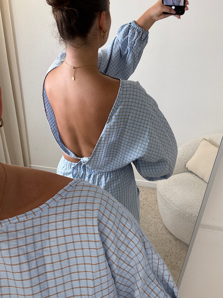 Blouse à carreaux ciel