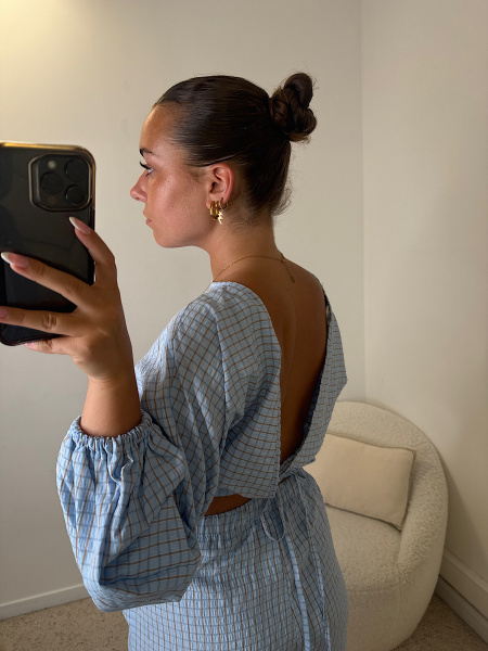 Blouse à carreaux ciel