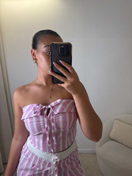 Top bandeau rose à rayures