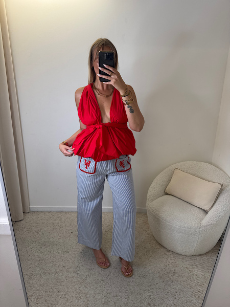 Blouse dos nu rouge