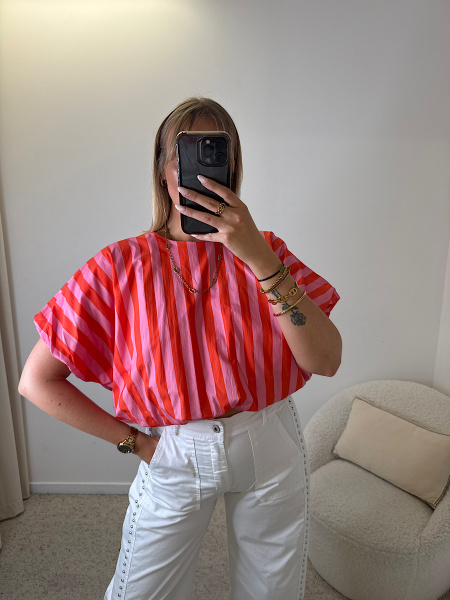Blouse rayée orange